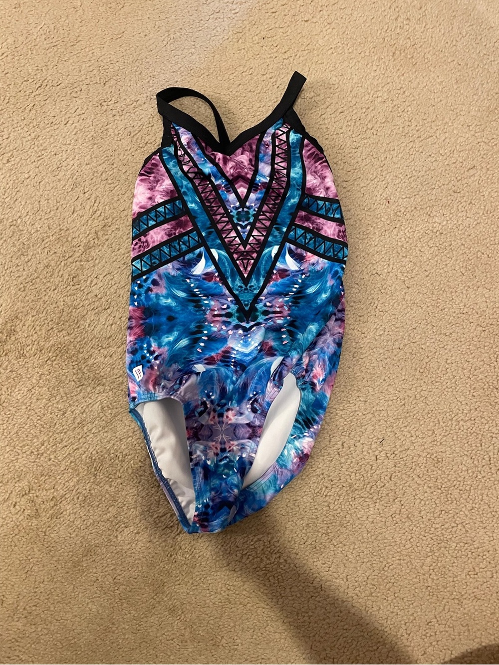 Sylvia P Colorful Blue & Purple One-Piece with Black Trim